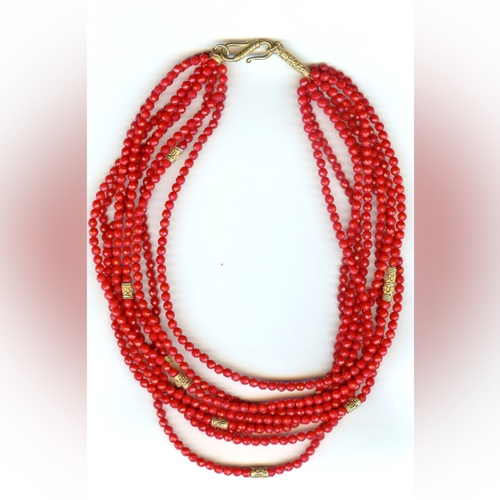 Red coral multi strand necklace.
